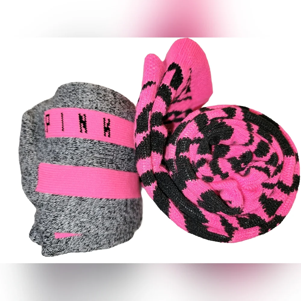 VS Pink 2 Pair Knee High Socks Bundle - Gray/Pink & Black/Pink Tribal Print